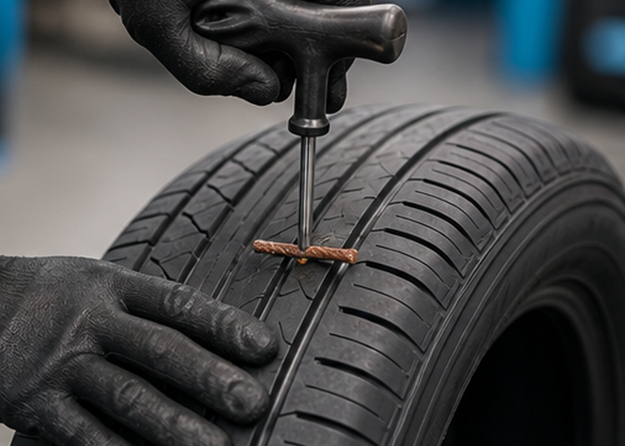 Puncture repair close-up